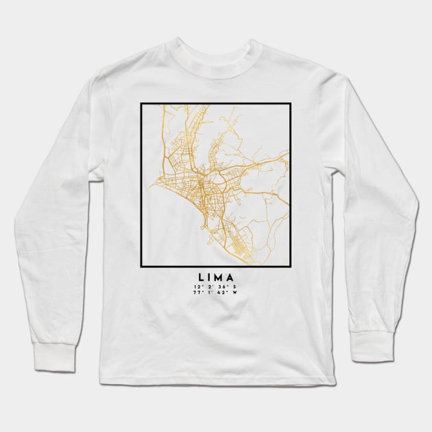 LIMA PERU CITY STREET MAP ART Long Sleeve T-Shirt by deificusArt